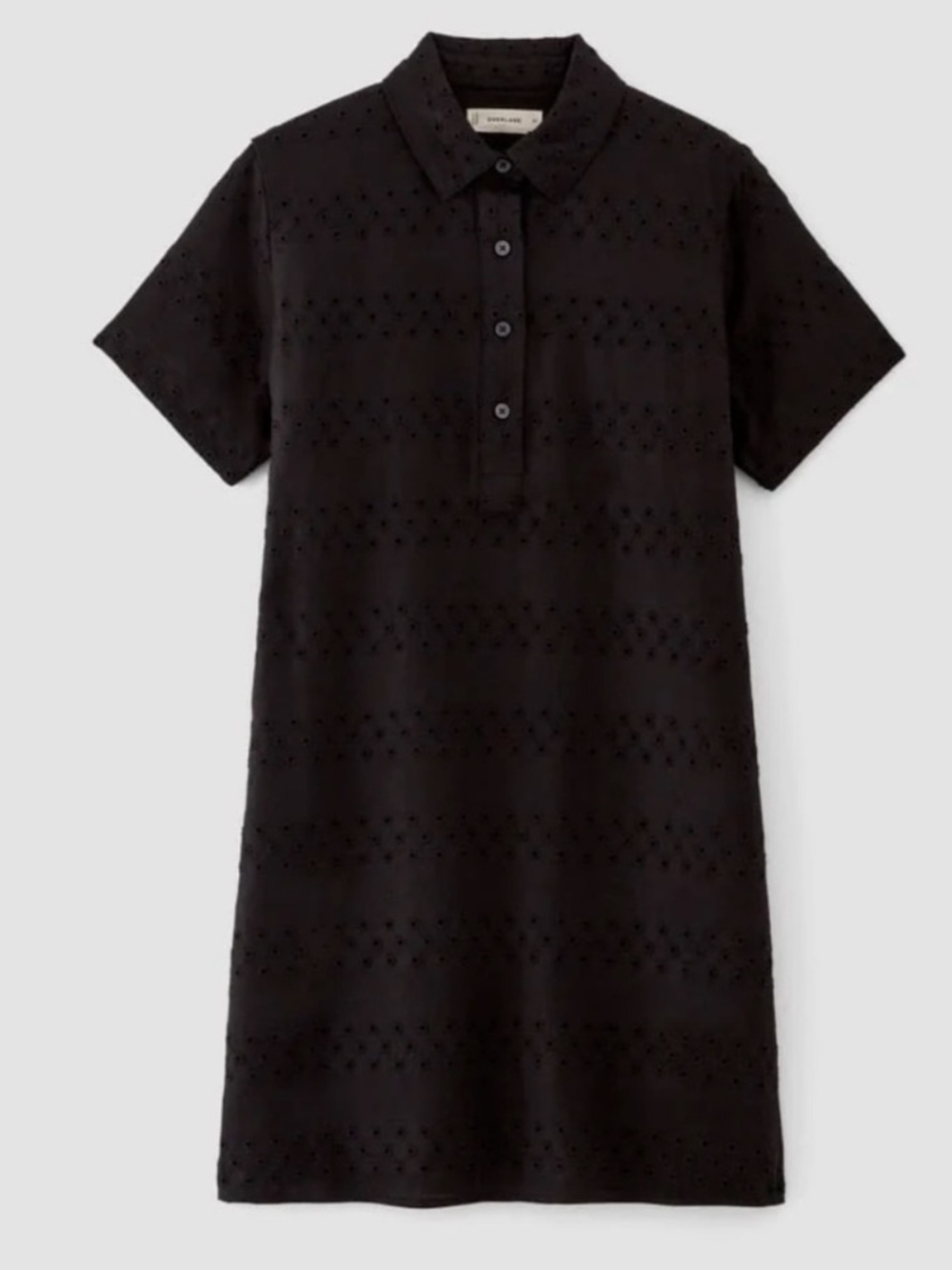 Everlane Eyelet Polo Dress in Black size medium 100% linen 100% cotton Dress - Picture 1 of 10